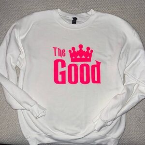 White Sweatshirt with Pink Graphic “wicked”